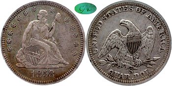 GFRC Open Set Registry - Iowa Collection III 1858 Seated  25C