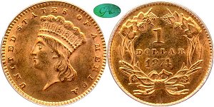 GFRC Open Set Registry - Alexandria 1856 - 1889 Gold Type 3 Indian Princess G$1