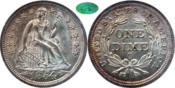 GFRC Open Set Registry - Gerry Fortin 1854 Seated With Arrows 10C