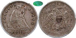 GFRC Open Set Registry - Iowa 1874 Seated With Arrows 25C