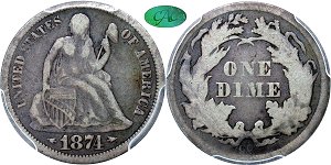 GFRC Open Set Registry - Dale Miller 1874 Seated With Arrows 10C