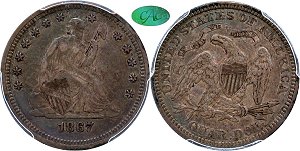 GFRC Open Set Registry - Iowa Collection III 1867 Seated  25C