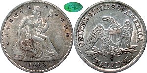 GFRC Open Set Registry - Oregon Beaver 1862 Seated  50C